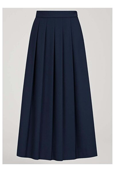 UD Long pleated school skirt for students in navy twill fabric with pockets and side zipper - Size S