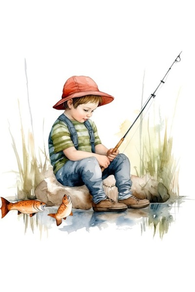 BV Autocolant decorativ - Băiat la pescuit, Multicolor, 61 cm (1289STK-2)