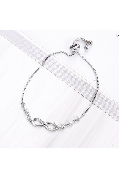 Tessero women's delicate adjustable bracelet with infinity charm, zirconia, 18K gold plated, silver