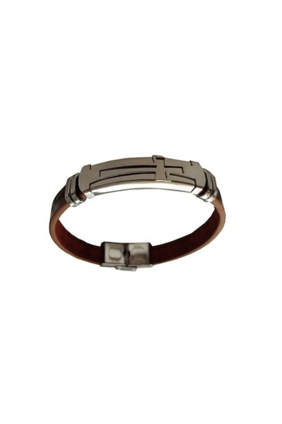 BV Brățară din piele ecologică cu cruce, oțel inoxidabil (A4B101)