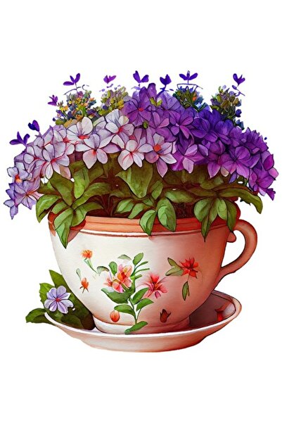 BV Decorative sticker, Cup with Flowers, Purple, 61 cm