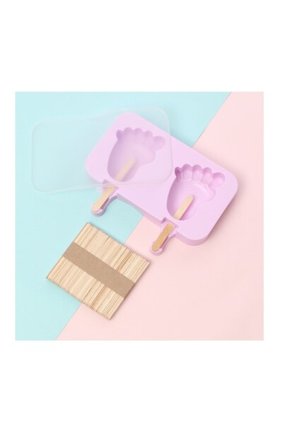 BV Silicone ice cream mold, children's foot, 2 cavities with silicone lid, Pink, 20 cm