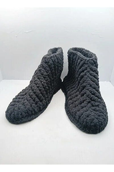 El Emeği Kadın Gri Örme Ev Patiği Çeyizlik Hediyelik 38-39 Numara -