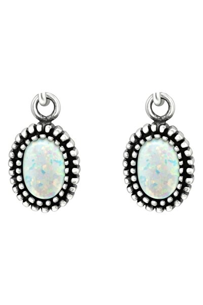 BV Cercei din argint cu pietre semiprețioase, oval, opal zăpadă de foc