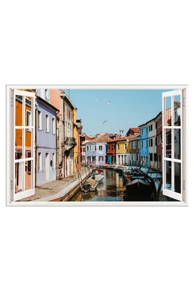 BV Autocolant decorativ, fereastră 3D, Veneția, 85 cm (694STK)