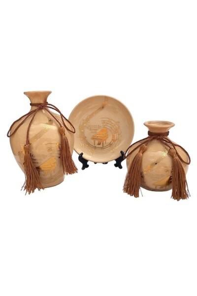 BV Set de 2 vaze decorative și farfurie, ceramică, note muzicale, crem