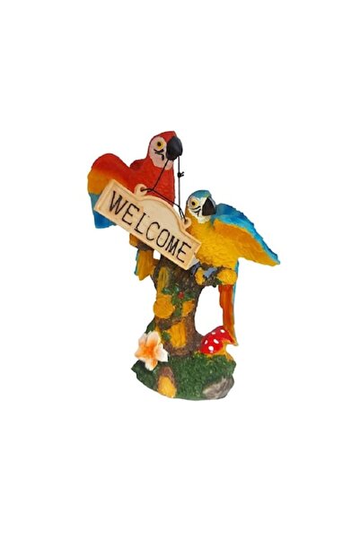 BV Decorative statuette, Parrots on a branch, "Welcome", Orange, 18 cm
