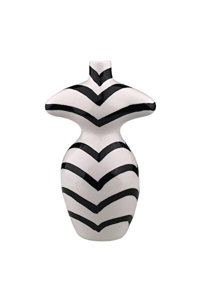 BV Vază decorativă - corp feminin cu dungi zebră, 27 cm, alb/negru