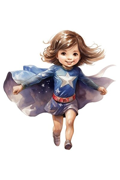 BV Autocolant decorativ Fată supereroină, albastru, 63 cm