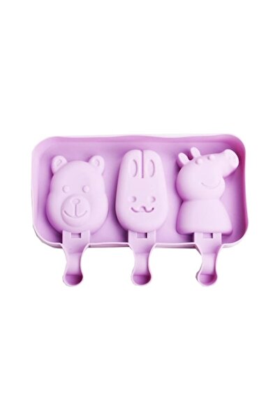 BV Formă de înghețată din silicon - Peppa, Ursuleț, Iepure, 3 cavități cu cap...