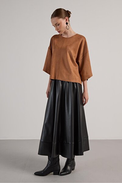 minaaise Γυναικεία μπλούζα Tan Diver Suede Piece 30038