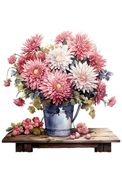 BV Autocolant decorativ, flori de crizantemă, roz, 61 cm