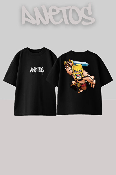 Anetos The World Of Clash Design Rucsac cu imprimeu Bumbac Negru supradimensi...