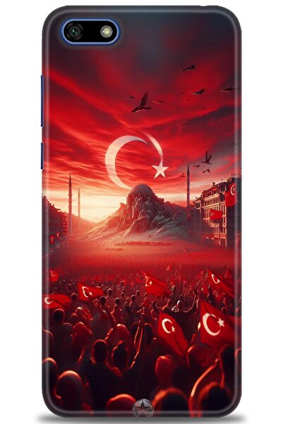 Rulet Aksesuar حافظة متوافقة مع هاتف هواوي Y5 2018 HD مطبوع + واقي شاشة سيرام...