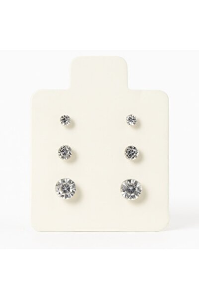 OEM Set elegant de 3 perechi de cercei cu strasuri, Argintiu