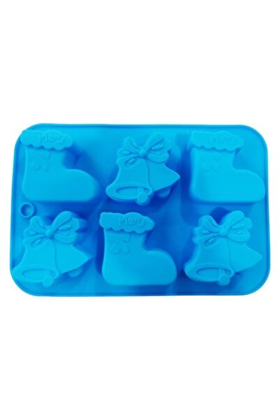 BV Formă de silicon, 6 cavități, Temă sărbători de iarnă, Pentru prăjituri sau brioșe, Albastră, 26 cm