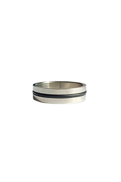 BV Ring with black stripe, Silver, Size 20 (BR81-3)