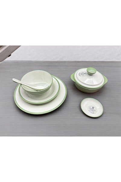 CC Luxury 57-piece melamine dinner set for 6 people, two-tone olive and white