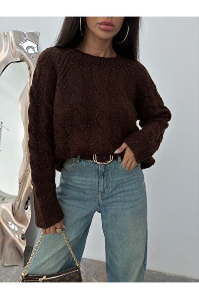 kenza'a Оверсайз плетен пуловер с кабелни детайли и велосипедна яка