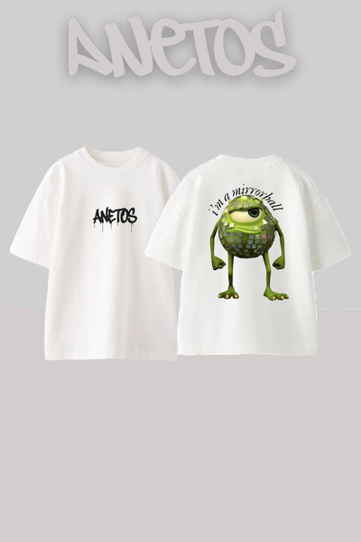 Anetos Rucsac cu design cu un singur ochi, cu imprimeu bumbac alb supradimens...