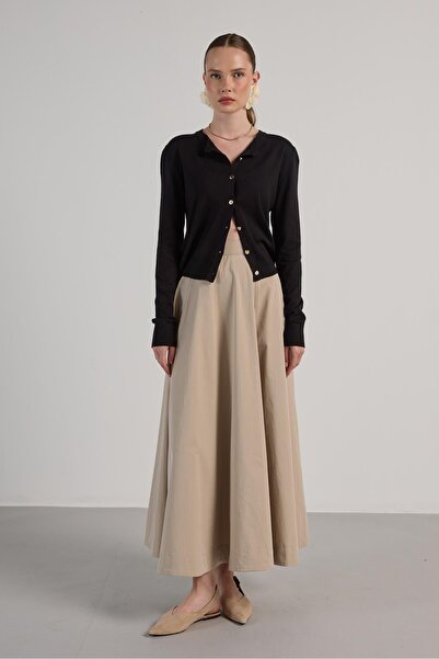 minaaise Γυναικεία Πέτρινη Premium Υφασμάτινη Φούστα Μακριά 30015