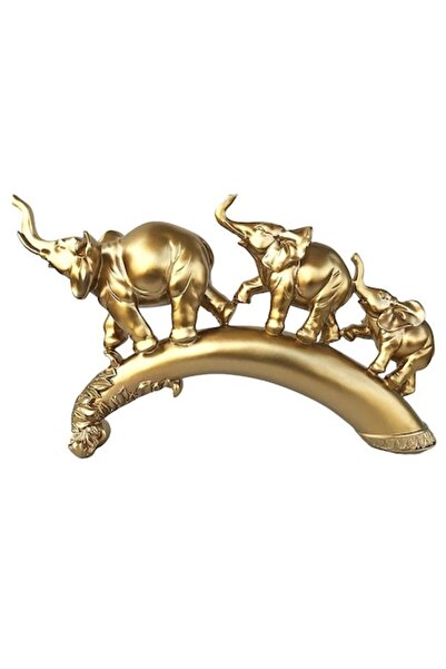 BV Decorative figurine - three elephants on a horn, Gold, 40 cm