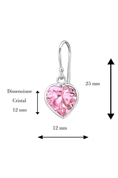 BV Silver Earrings, Heart, Pink Crystals, A4S6457
