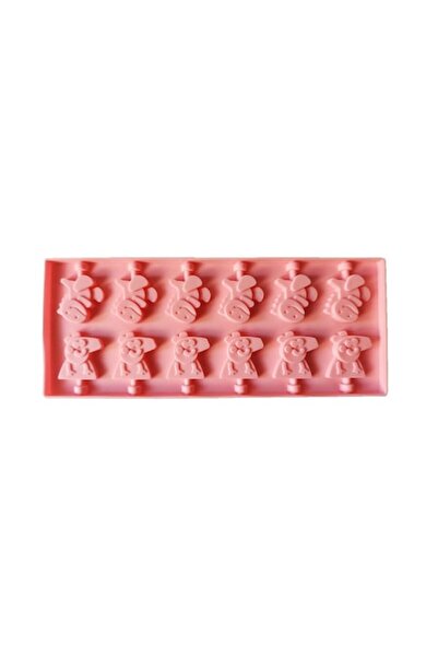 BV Formă de silicon cu 12 cavități, Peppa Pig și Dinozaur, acadele din ciocolată sau zahăr, roz, 26 cm