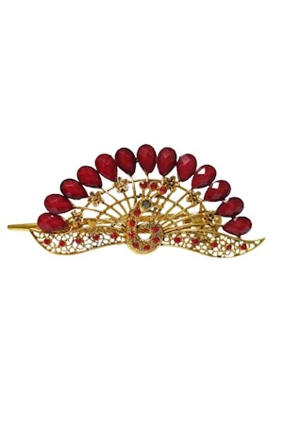 BV Agrafă de păr vintage în formă de păun, 12 cm, roșie