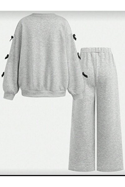 MORNİNG KİDS Φούτερ για κορίτσια με λεπτομέρεια σε γκρι κορδέλα - Γκρι φαρδιά φόρμα