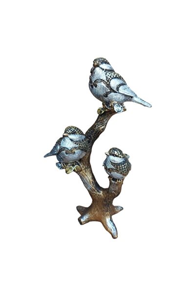 BV Decorative figurine, Birds on a tree branch, Silver, 31 cm