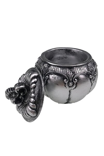 BV Ornament decorativ - Round box with lid and flowers, Grey, 12 cm