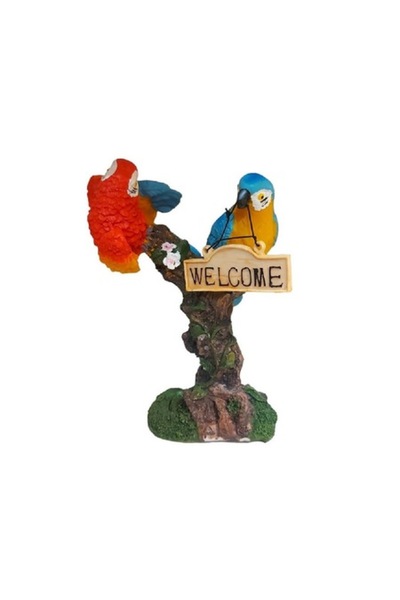 BV Decorative figurine - Parrots on branch 'Welcome', Orange, 18 cm