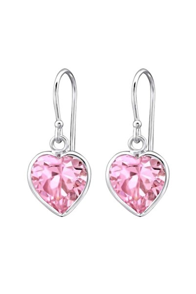 BV Silver Earrings, Heart, Pink Crystals, A4S6457