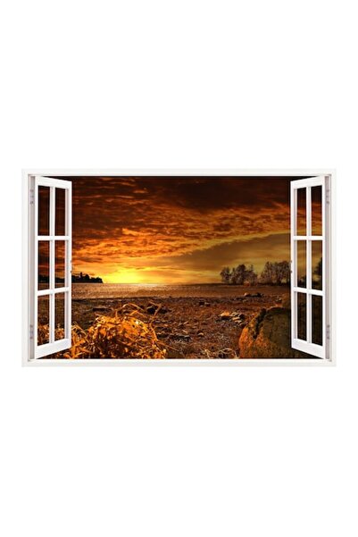 BV Autocolant decorativ, fereastră 3D, apus de soare, 85 cm