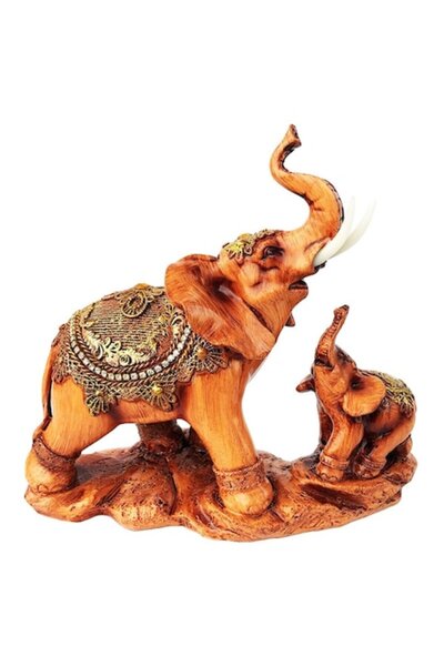 BV Decorative statuette, Elephant with calf, Brown, 21 cm