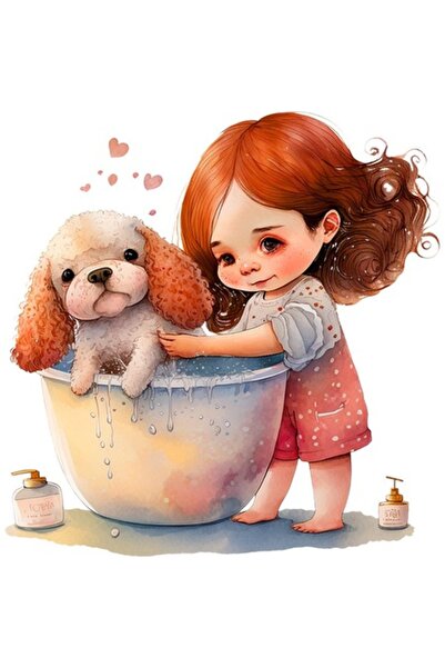 BV Autocolant decorativ, Fată și cățeluș, multicolor, 61 cm