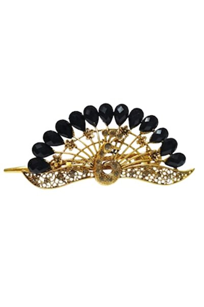 BV Agrafă de păr vintage în formă de păun, 12 cm, neagră (71BJ)