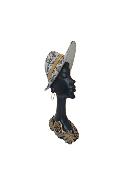 BV Decorative statuette, African woman with hat, White, 28 cm