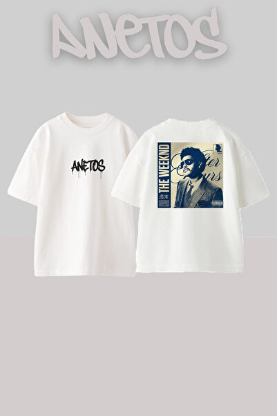 Anetos The Weeknd 16 Design Back cu imprimeu Bumbac Alb supradimensionat tricou