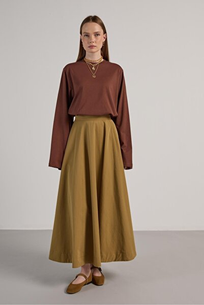 minaaise Γυναικεία Φούστα Λαδί Πράσινη Premium Υφασμάτινη Φούστα Μακριά 30015