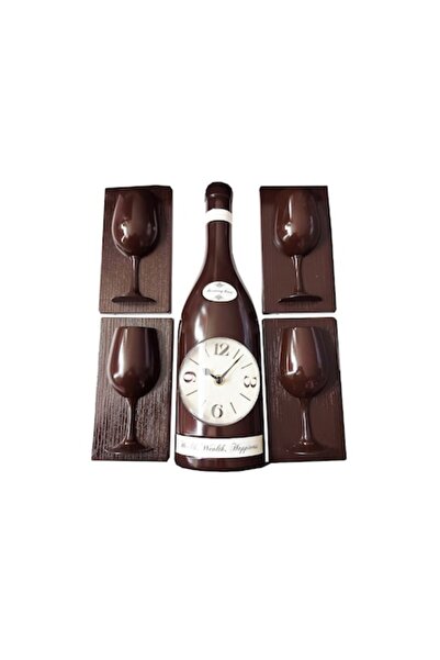 BV Set ceas de perete, sticlă de șampanie cu 4 pahare, 36 cm