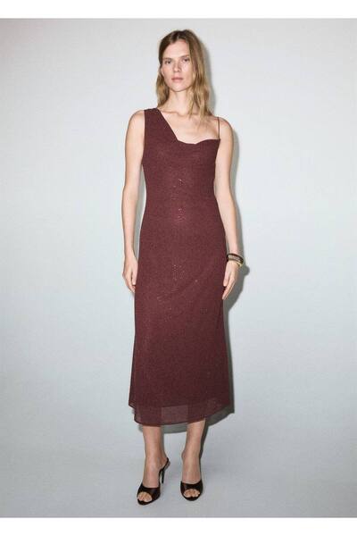 MANGO Woman Strass asimetrik elbise