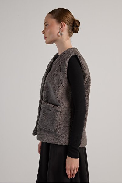 minaaise Women's Gray Plush Vest 30049