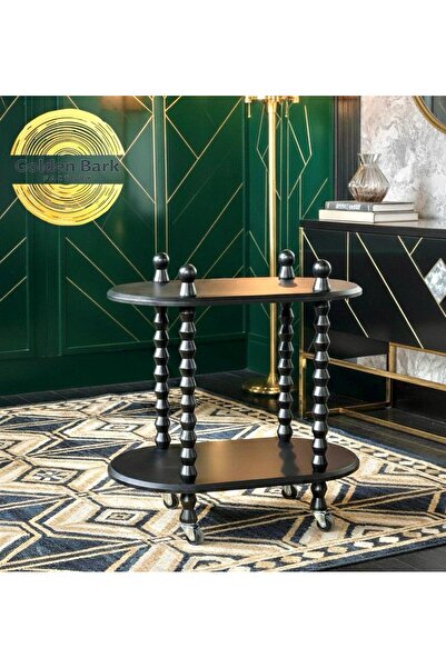 Golden Bark Side table with wheels and 2 shelves, coffee table