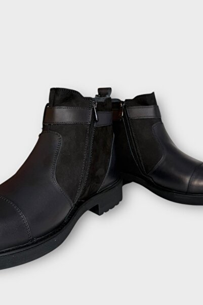 Liger Ανδρικές μπότες από γνήσιο δέρμα με λεπτομέρεια με φερμουάρ ΜΑΥΡΟ