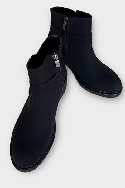 Liger Γυναικείες μπότες με φερμουάρ με λεπτομέρεια με αγκράφα ΧΟΝΤΡΟ ΤΑΚΟΥΝΙ ΜΑΥΡΟ - ΚΑΤΑΠΟΥΤΟ