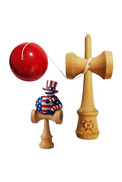 BV Jucărie Kendama din lemn cu bilă de lemn + autocolant impermeabil SUA