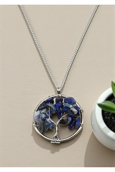 Taş-Mir قلادة شجرة الحياة ملفوفة بسلك من الحجر الطبيعي 45 سم