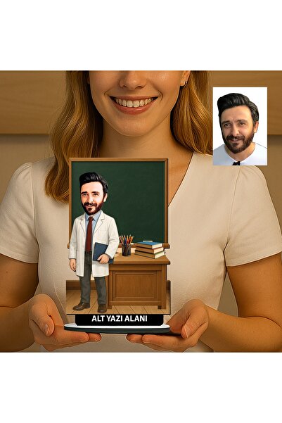 MK Sanart Öğretmenler Günü Hediyesi, Kişiye Özel Karikatür Erkek Öğretmen Mas...